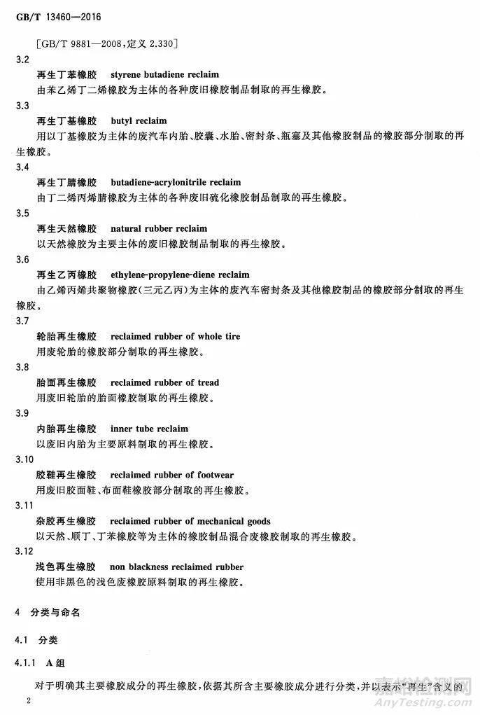 再生橡膠標(biāo)準(zhǔn) GB/T 13460-2016