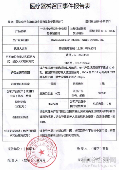 碧迪/柯惠/東曹召回問題產(chǎn)品