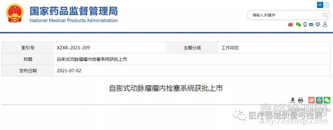 自膨式動脈瘤瘤內(nèi)栓塞系統(tǒng)獲批上市(附112個創(chuàng)新器械目錄)