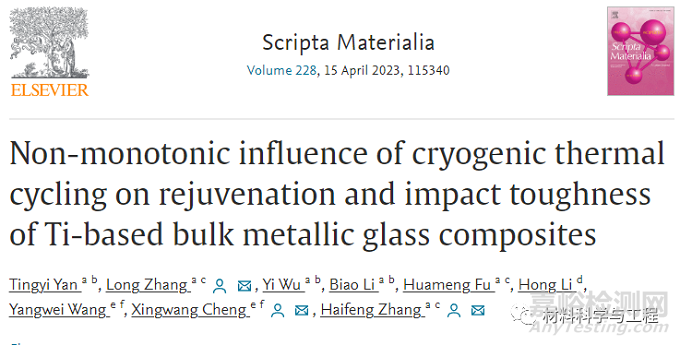 低溫熱循環(huán)對大塊金屬玻璃復(fù)合材料年輕化和沖擊韌性影響
